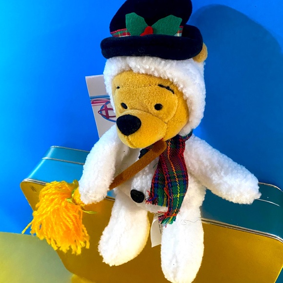 DISNEY STORE EXCLUSIVE VTG 90’s NWT WINNIE THE POOH SNOWMAN BEAN BAG PLUSH - Picture 6 of 10